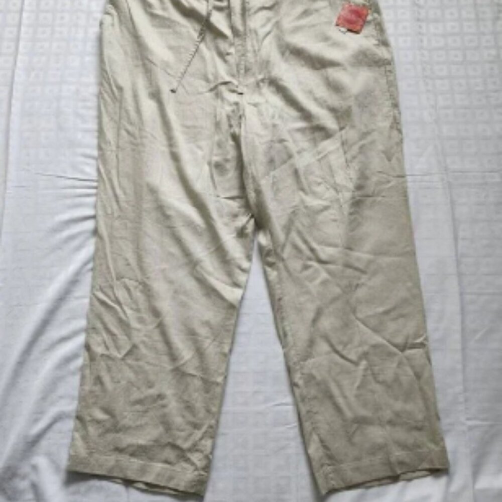 Havanera Drawstring Linen Blend Pants Womens 4XL Ivory Wide Leg Baggy New NWT